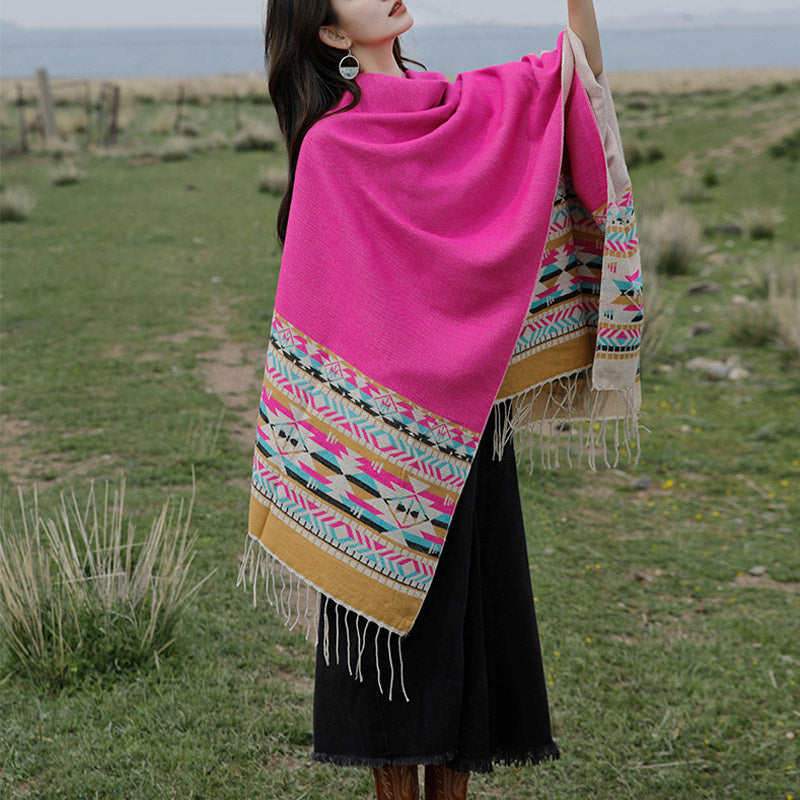 Buddha Stones Tibetan Shawl Colorful Geometry Winter Cozy Travel Scarf Wrap - image 35