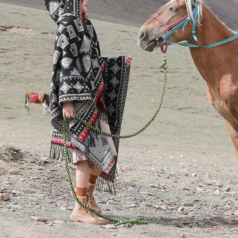 Buddha Stones Tibetan Shawl Triangle Pattern Hooded Cloak Winter Cozy Travel Scarf Wrap - image 5