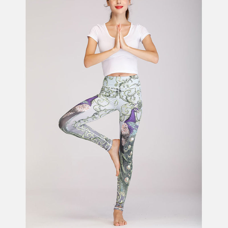 Buddha Stones 2Pcs Lotus Phoenix Spring Flowers Peacock Top Pants Sports Fitness Yoga Women's Yoga Sets