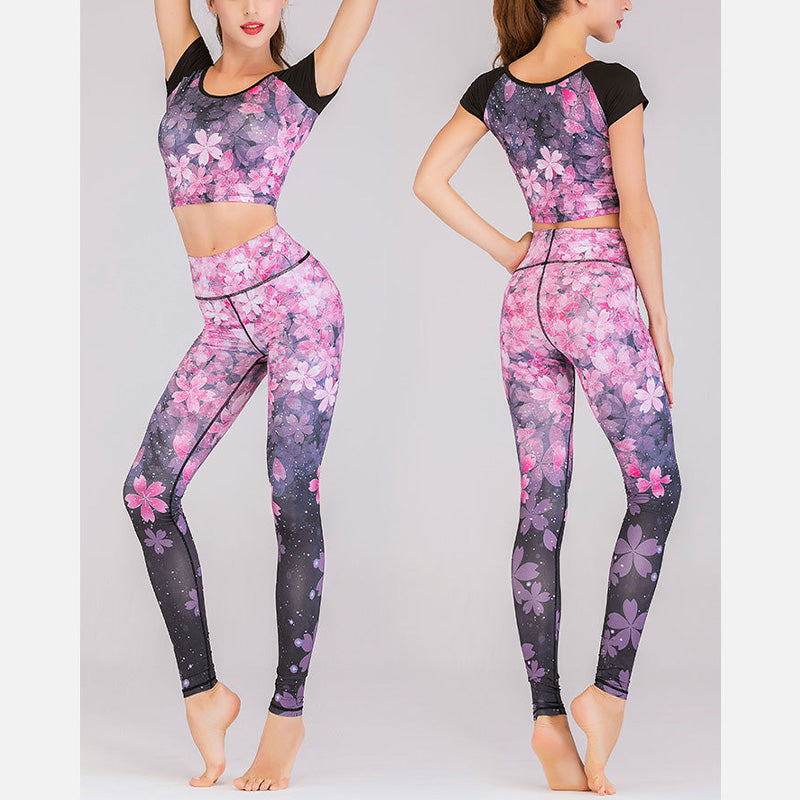 Buddha Stones 2Pcs Lotus Phoenix Spring Flowers Peacock Top Pants Sports Fitness Yoga Women's Yoga Sets