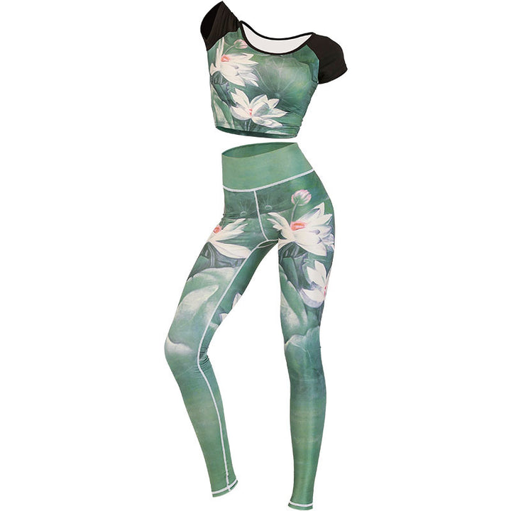 Buddha Stones 2Pcs Lotus Phoenix Spring Flowers Peacock Top Pants Sports Fitness Yoga Women's Yoga Sets