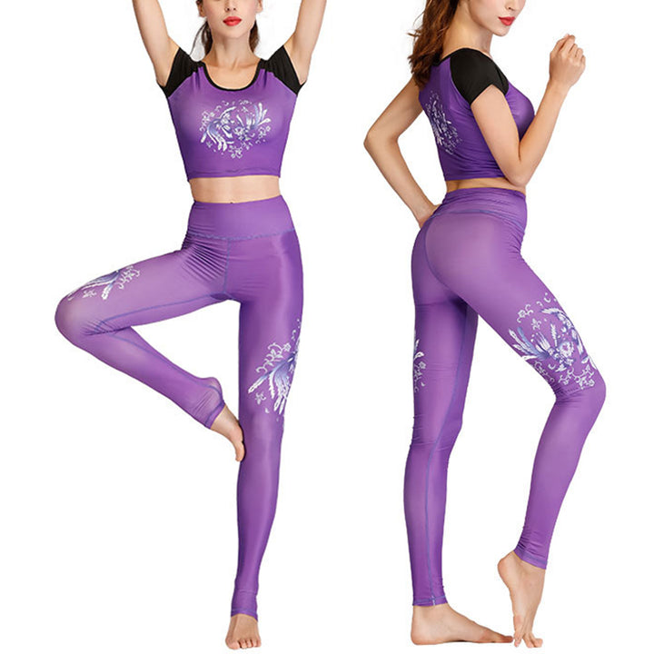 Buddha Stones 2Pcs Lotus Phoenix Spring Flowers Peacock Top Pants Sports Fitness Yoga Women's Yoga Sets - image 10