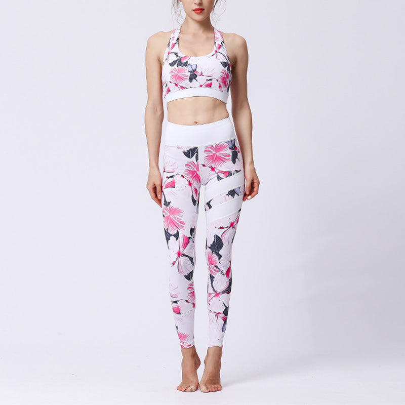 Buddha Stones 2Pcs Sunflower Flowers Leaves Top Pants Sports Fitness Yoga Women's Yoga Sets