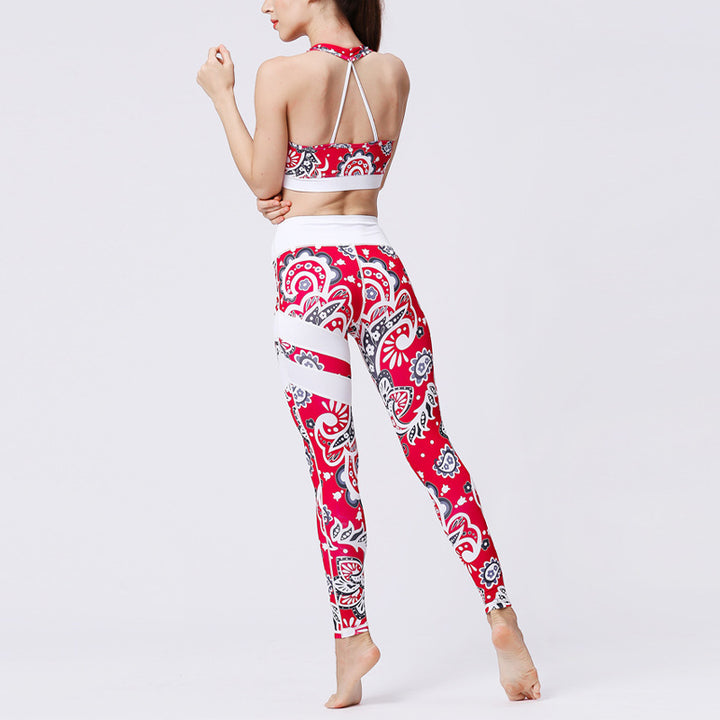 Buddha Stones 2Pcs Sunflower Flowers Leaves Top Pants Sports Fitness Yoga Women's Yoga Sets