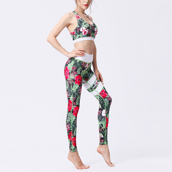 Buddha Stones 2Pcs Sunflower Flowers Leaves Top Pants Sports Fitness Yoga Women's Yoga Sets - image 6
