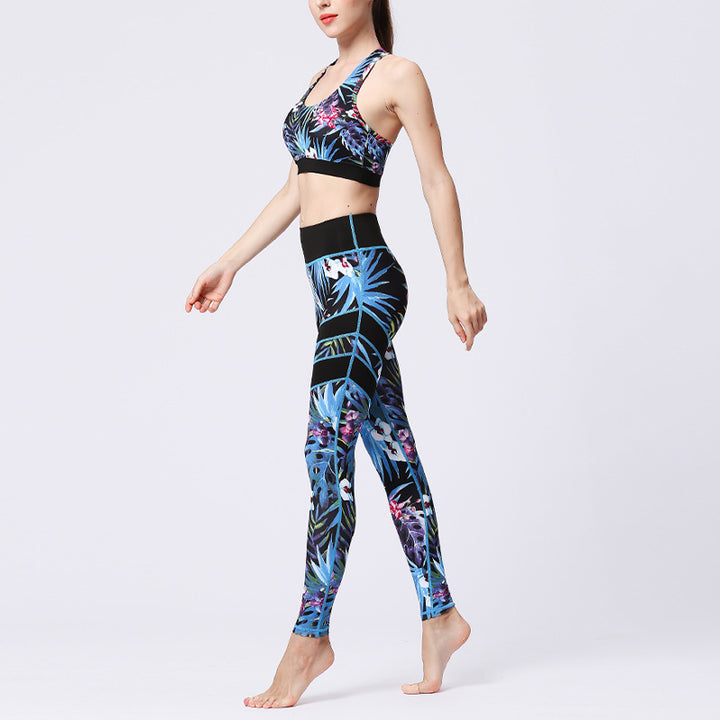 Buddha Stones 2Pcs Sunflower Flowers Leaves Top Pants Sports Fitness Yoga Women's Yoga Sets