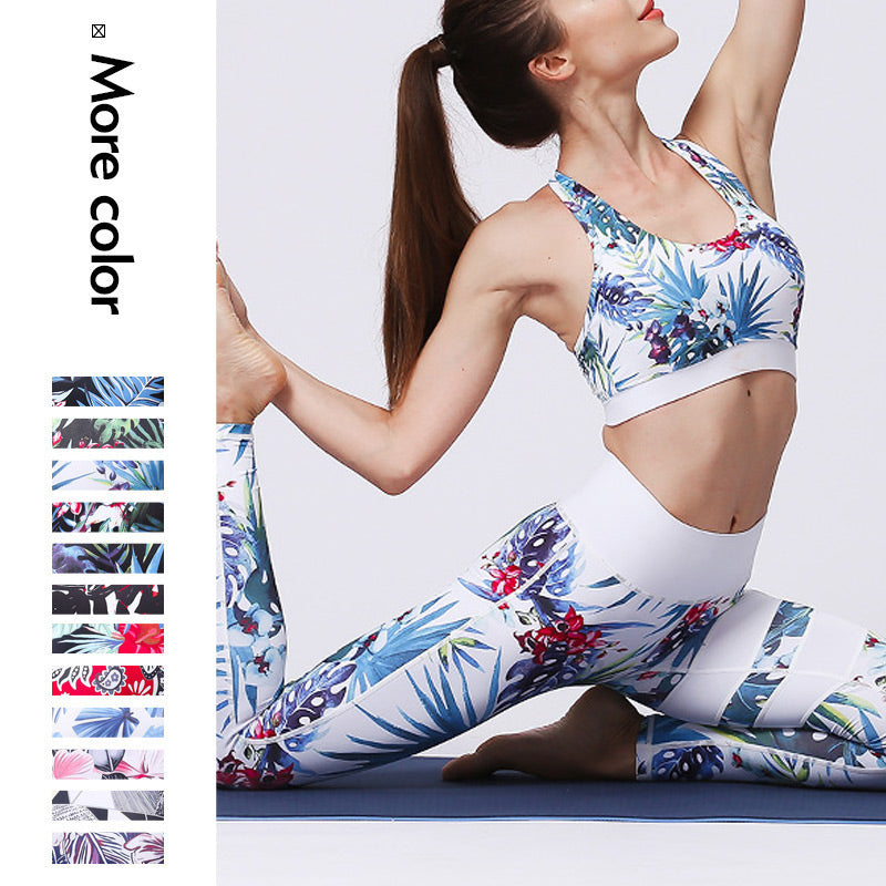 Buddha Stones 2Pcs Sunflower Flowers Leaves Top Pants Sports Fitness Yoga Women's Yoga Sets