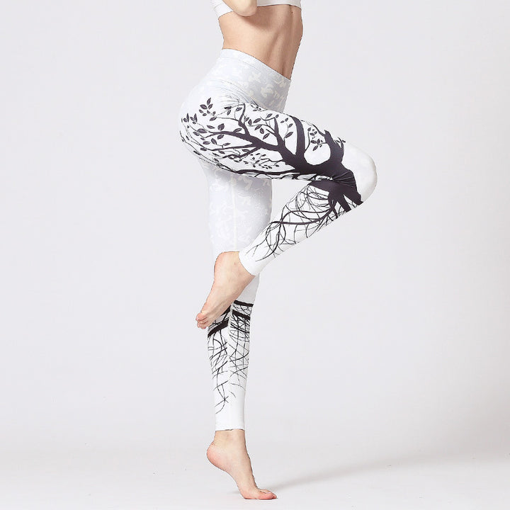 Buddha Stones Lines Weeds Sakura Flowers Black Tree Pants Sports Fitness Yoga Leggings Women's Yoga Pants - Black Tree White - US8-10，UK/AU12-14，EU40-42 (XL) - image 30