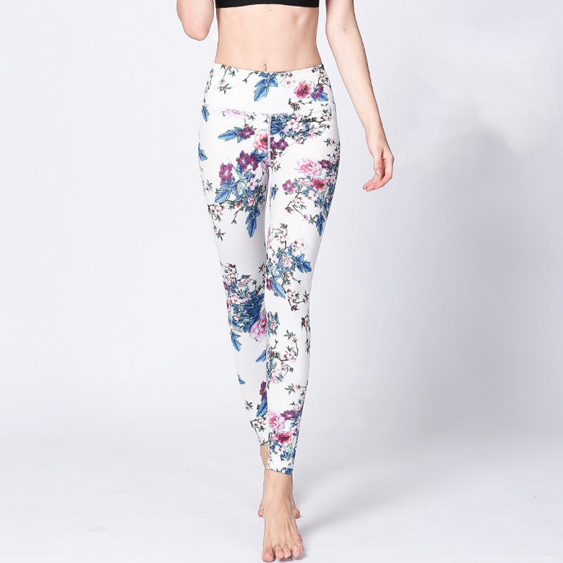 Buddha Stones Pink Flower White Colorful Ink White Leggings Sports Fitness Yoga Women's Pants - image 1