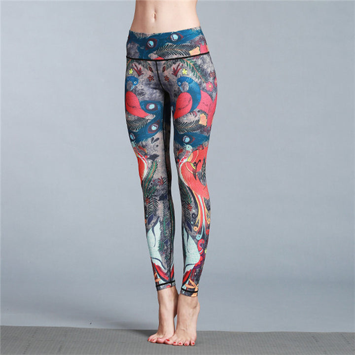 Buddha Stones Red Blue Peacock Feather Pants Sports Fitness Yoga Leggings Women's Yoga Pants - image 1