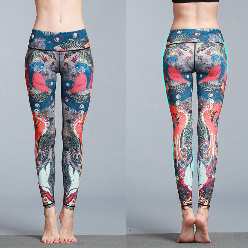 Buddha Stones Red Blue Peacock Feather Pants Sports Fitness Yoga Leggings Women's Yoga Pants - image 3