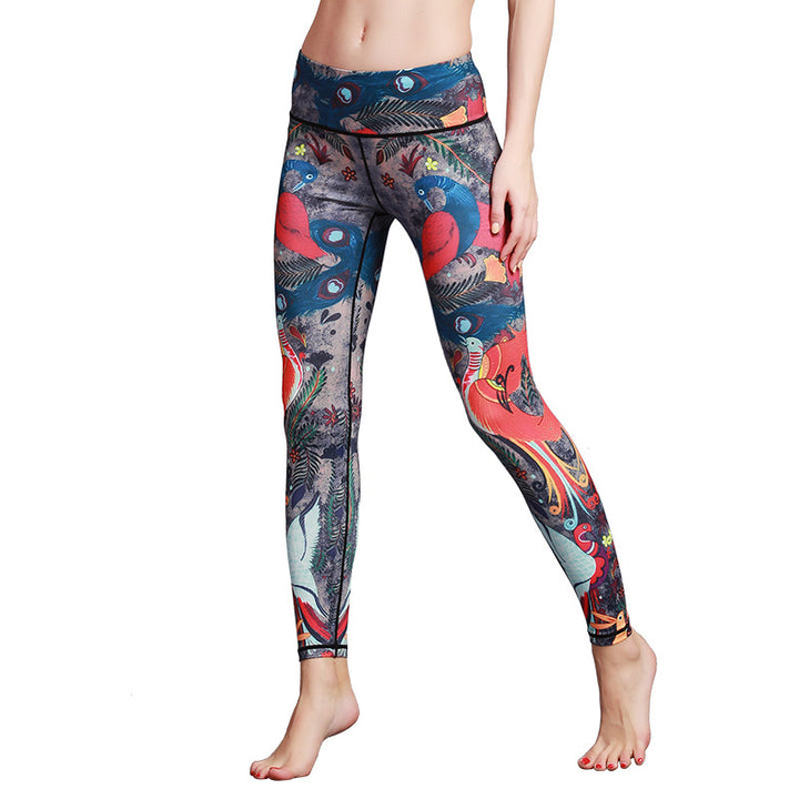 Buddha Stones Red Blue Peacock Feather Pants Sports Fitness Yoga Leggings Women's Yoga Pants - image 5