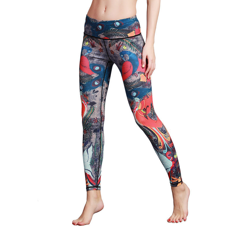 Buddha Stones Red Blue Peacock Feather Pants Sports Fitness Yoga Leggings Women's Yoga Pants