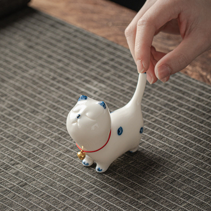 Buddha Stones Mini Lucky White Cat Kitten Tea Pet Ceramic Home Desk Figurine Decoration - image 3