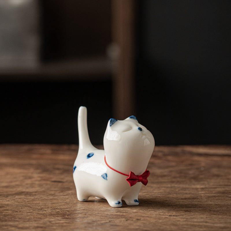 Buddha Stones Mini Lucky White Cat Kitten Tea Pet Ceramic Home Desk Figurine Decoration - image 15