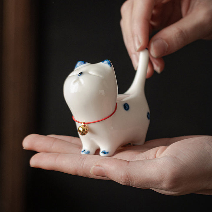 Buddha Stones Mini Lucky White Cat Kitten Tea Pet Ceramic Home Desk Figurine Decoration - image 11