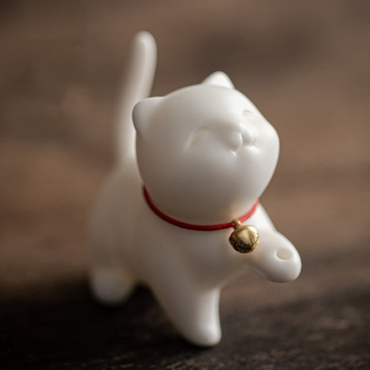 Buddha Stones Mini Lucky Cat Kitten Tea Pet Ceramic Home Desk Figurine Decoration With Bamboo Mat - image 7