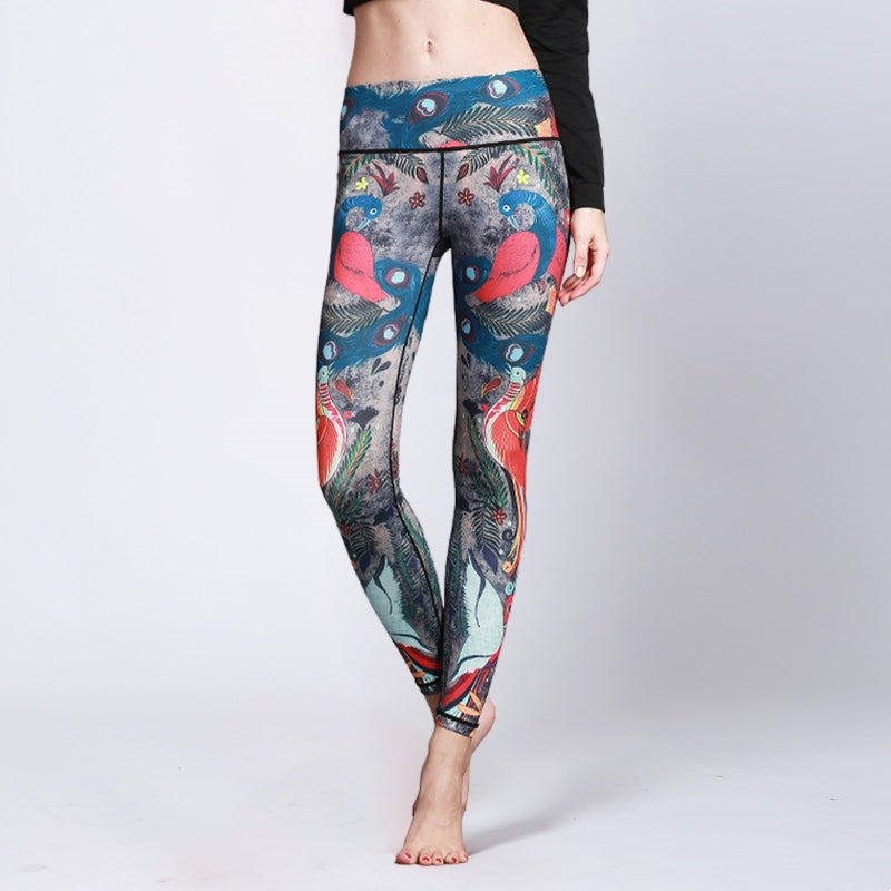 Buddha Stones Red Blue Peacock Feather Pants Sports Fitness Yoga Leggings Women's Yoga Pants - US8-10，UK/AU12-14，EU40-42 (XL) - image 0