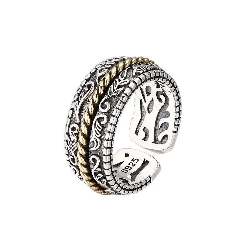 Buddha Stones 925 Sterling Silver Tang Dynasty Flower Design Luck Adjustable Ring - image 5