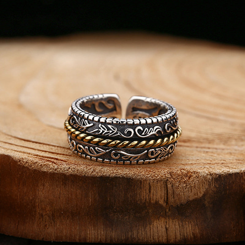 Buddha Stones 925 Sterling Silver Tang Dynasty Flower Design Luck Adjustable Ring - image 3