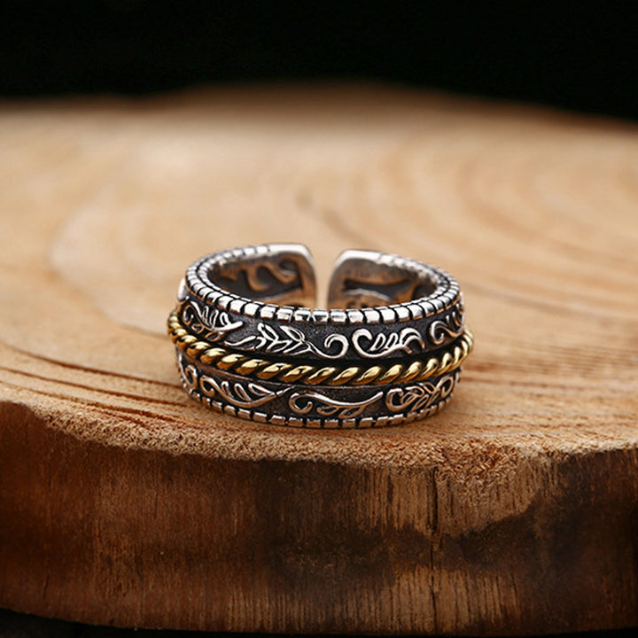 Buddha Stones 925 Sterling Silver Tang Dynasty Flower Design Luck Adjustable Ring - image 3