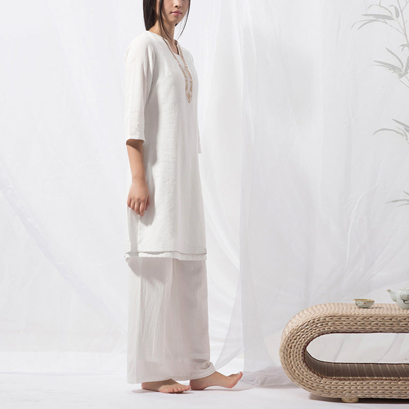 Buddha Stones 2Pcs Tai Chi Meditation Yoga Cotton Clothing Top Pants Women's Set - image 4