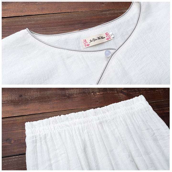 Buddha Stones 2Pcs Simple Design White Top Pants Meditation Yoga Zen Tai Chi Cotton Linen Clothing Women's Set - image 10