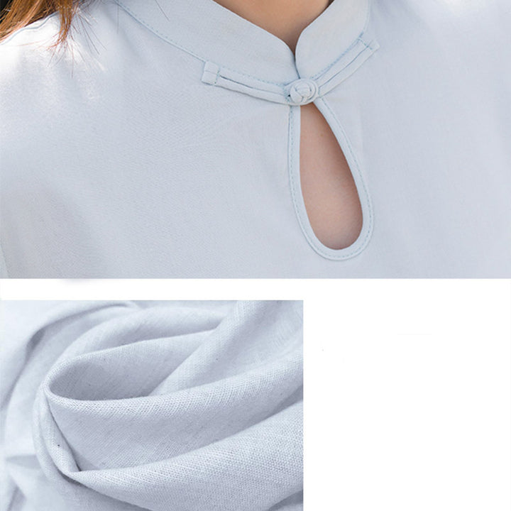 Buddha Stones 2Pcs Lotus Pattern Tai Chi Meditation Yoga Cotton Linen Clothing Top Pants Women's Set - image 11