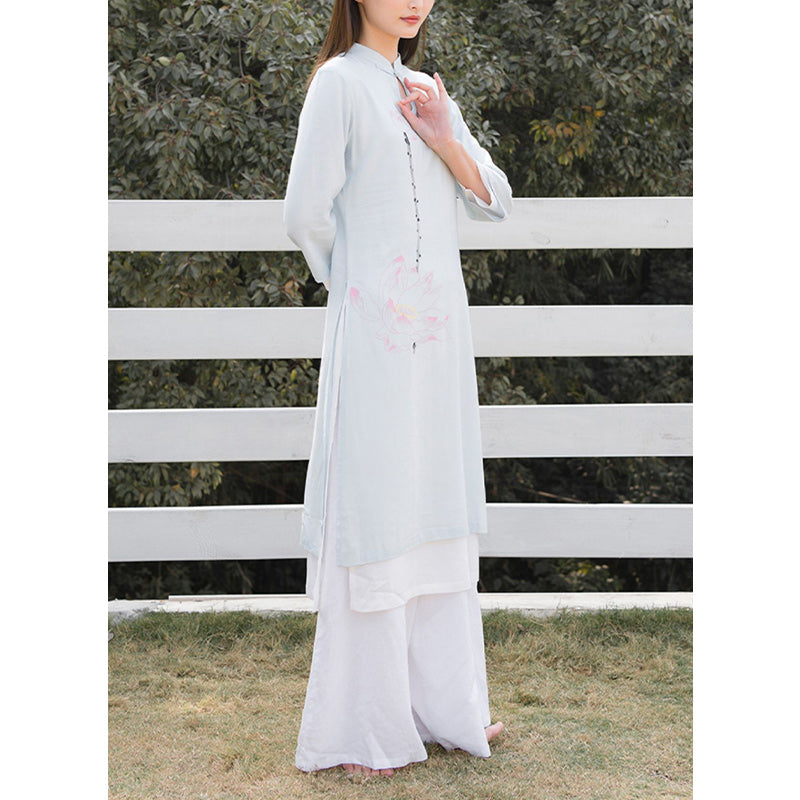 Buddha Stones 2Pcs Lotus Pattern Tai Chi Meditation Yoga Cotton Linen Clothing Top Pants Women's Set - image 13
