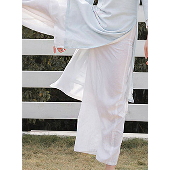 Buddha Stones 2Pcs Lotus Pattern Tai Chi Meditation Yoga Cotton Linen Clothing Top Pants Women's Set - image 14