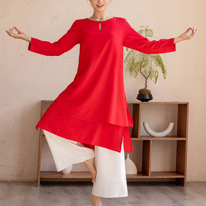 Buddha Stones 2Pcs Simple Design Tai Chi Meditation Yoga Clothing Top Pants Women's Set - image 12