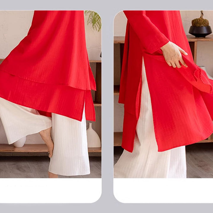 Buddha Stones 2Pcs Simple Design Tai Chi Meditation Yoga Clothing Top Pants Women's Set