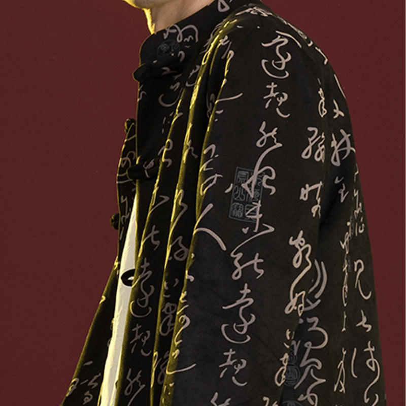 Buddha Stones Chinese Calligraphy Clothing Jacket Coat Tang Suit Men Clothing - image 2