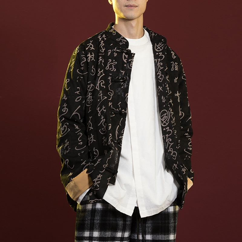 Buddha Stones Chinese Calligraphy Clothing Jacket Coat Tang Suit Men Clothing - image 4
