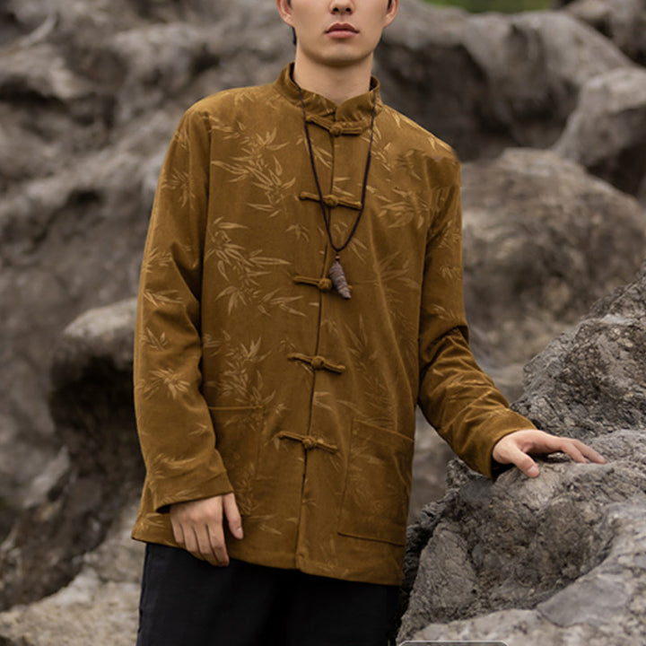 Buddha Stones Bamboo Leaves Clothing Chinese Tang Suit Jacket Coat Men Clothing - image 4