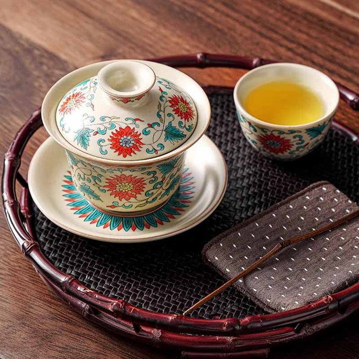 Buddha Stones A Panorama of Rivers and Mountains Flowers Ceramic Gaiwan Sancai Teacup Kung Fu Tea Cup And Saucer With Lid - image 15