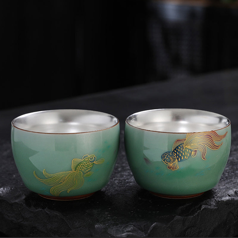 Buddha Stones Butterfly Goldfish Lotus Koi Fish Ceramic Teacup Kung Fu Tea Cup 120ml