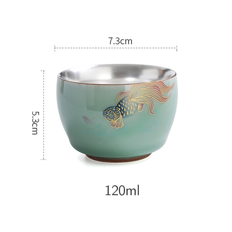 Buddha Stones Butterfly Goldfish Lotus Koi Fish Ceramic Teacup Kung Fu Tea Cup 120ml