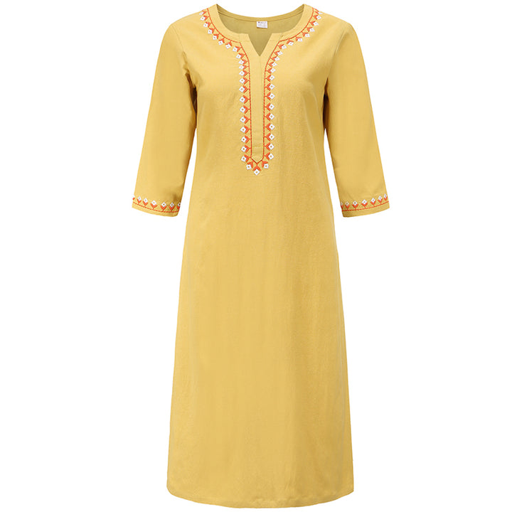 Buddha Stones 2Pcs V-neck Embroidery Yoga Clothing Zen Meditation Cotton Linen Top Pants Women's Set - Yellow(Top Only) - US12，UK/AU16，EU44 (2XL)  - image 21