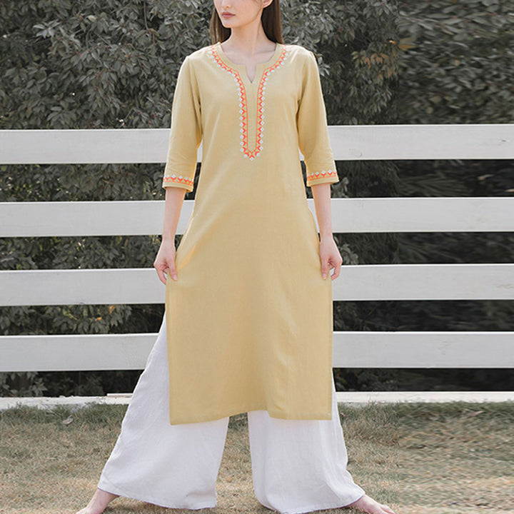 Buddha Stones 2Pcs V-neck Embroidery Yoga Clothing Zen Meditation Cotton Linen Top Pants Women's Set - image 17