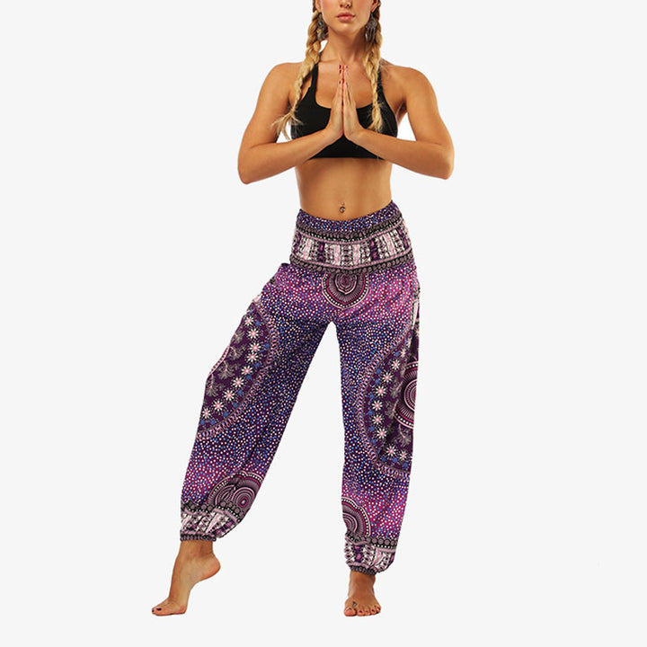 Buddha Stones Hippie Pants Baggy Boho High Waist Lounge Trousers with Pockets Women's Yoga Pants