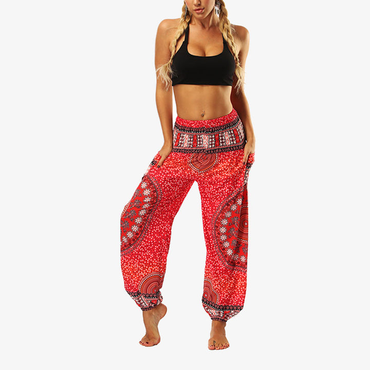 Buddha Stones Hippie Pants Baggy Boho High Waist Lounge Trousers with Pockets Women's Yoga Pants