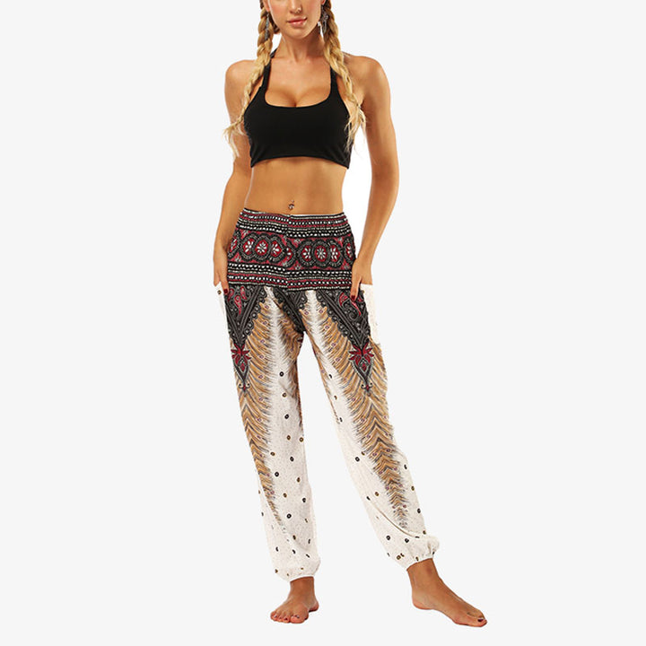 Buddha Stones Hippie Pants Baggy Boho High Waist Lounge Trousers with Pockets Women's Yoga Pants