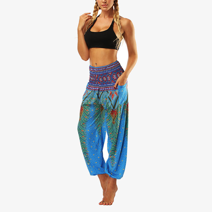 Buddha Stones Hippie Pants Baggy Boho High Waist Lounge Trousers with Pockets Women's Yoga Pants