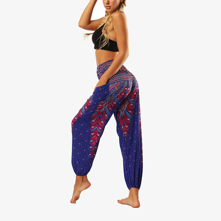 Buddha Stones Hippie Pants Baggy Boho High Waist Lounge Trousers with Pockets Women's Yoga Pants