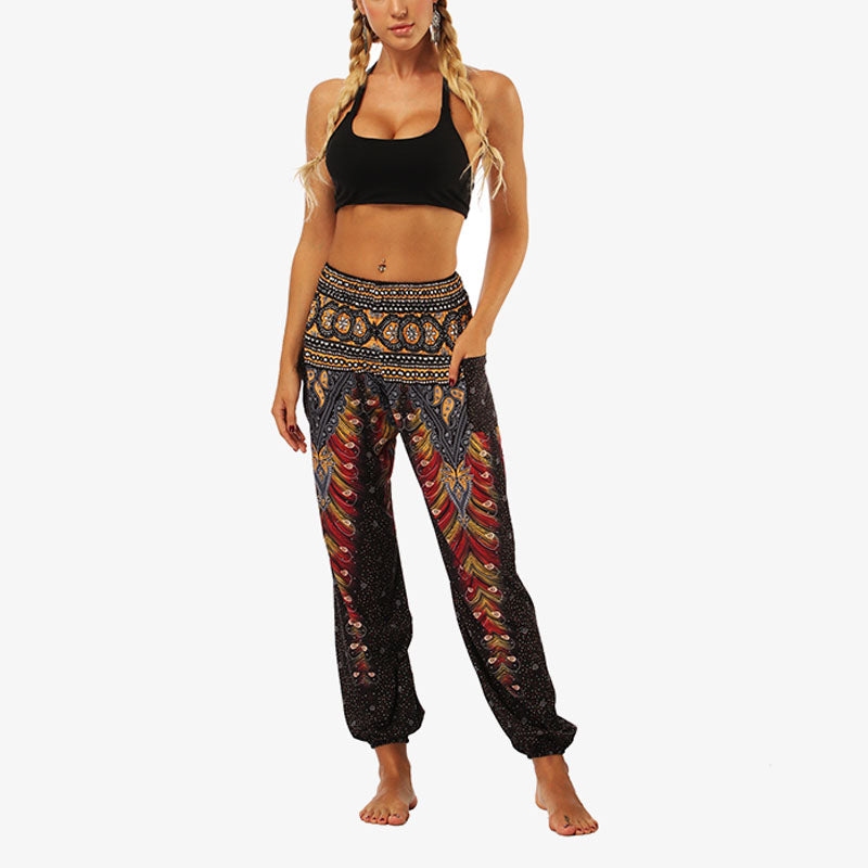 Buddha Stones Hippie Pants Baggy Boho High Waist Lounge Trousers with Pockets Women's Yoga Pants