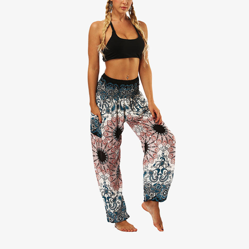 Buddha Stones Hippie Pants Baggy Boho High Waist Lounge Trousers with Pockets Women's Yoga Pants