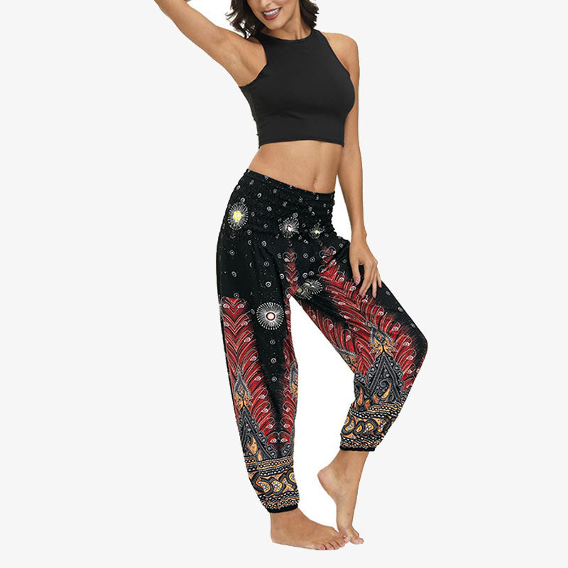 Buddha Stones Hippie Pants Baggy Boho High Waist Lounge Trousers with Pockets Women's Yoga Pants