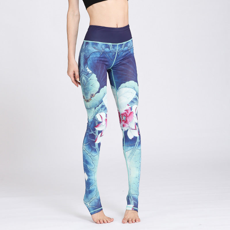 Buddha Stones Lotus Flower Print Design Pants Sports Fitness Yoga Leggings Women's Yoga Pants - Blue Lotus - US8-10，UK/AU12-14，EU40-42 (XL) - image 10