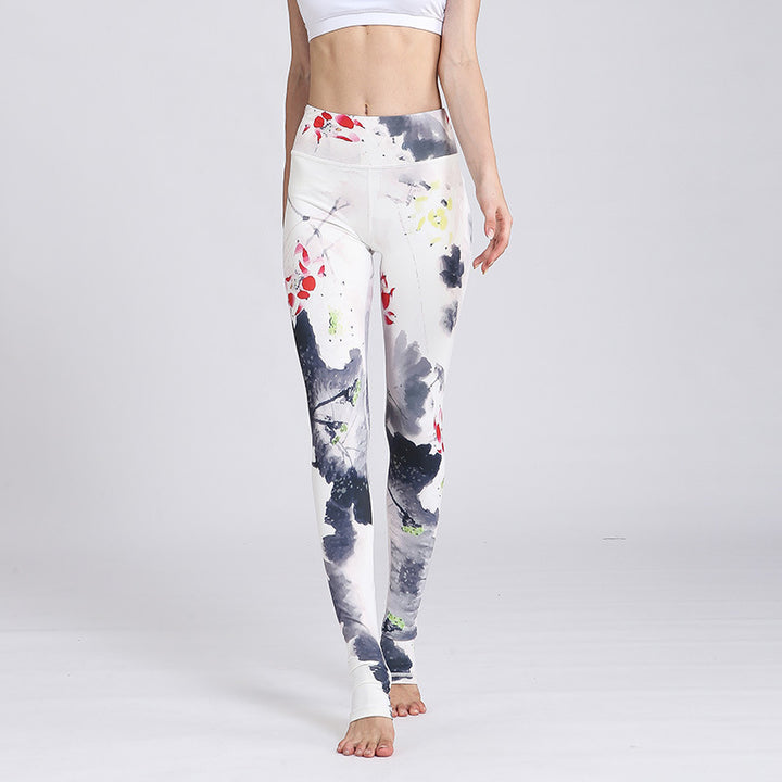 Buddha Stones Lotus Flower Print Design Pants Sports Fitness Yoga Leggings Women's Yoga Pants - White Ink Lotus - US8-10，UK/AU12-14，EU40-42 (XL) - image 28